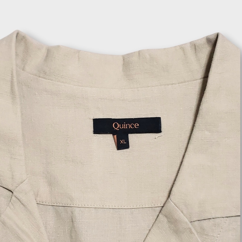 Quince 100% European Linen Short Sleeve Shirt Boxy Driftwood Tan Womens XL - Picture 4 of 10